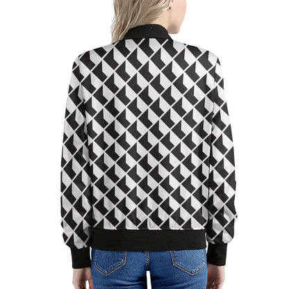 Isometric Geometric Pattern Print Women's Bomber Jacket