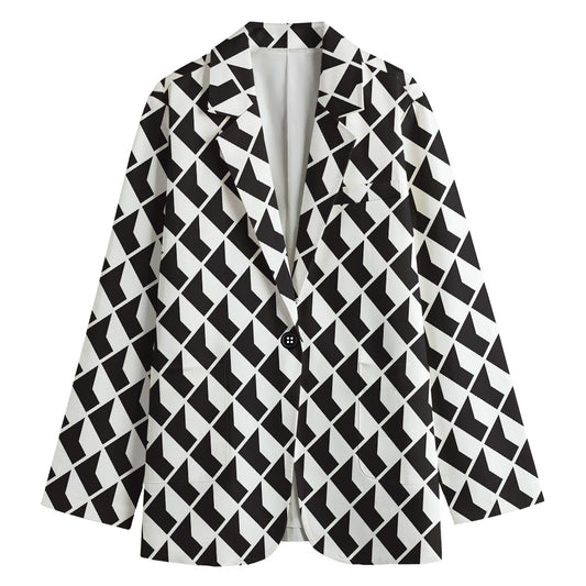 Isometric Geometric Pattern Print Women's Cotton Blazer