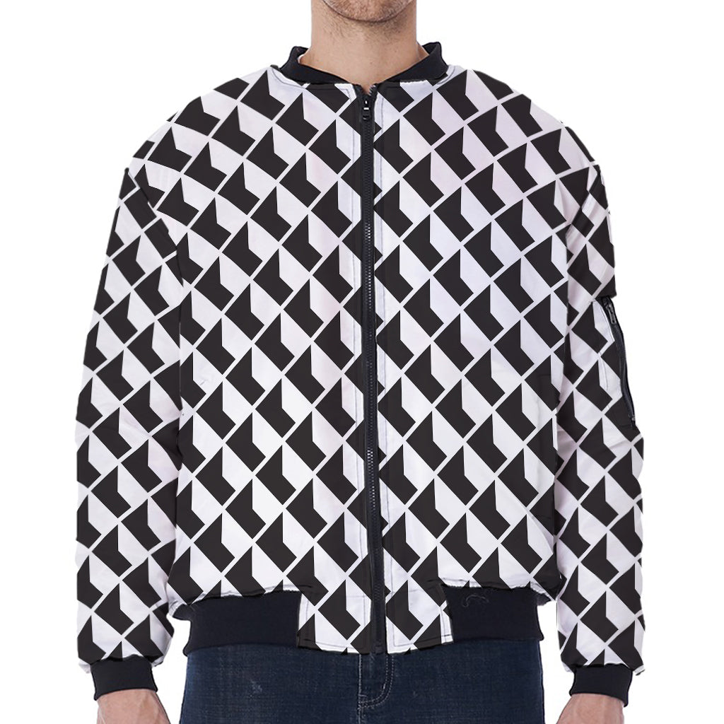 Isometric Geometric Pattern Print Zip Sleeve Bomber Jacket