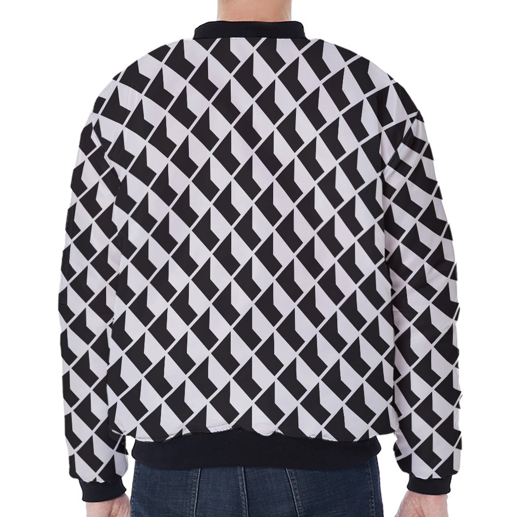 Isometric Geometric Pattern Print Zip Sleeve Bomber Jacket