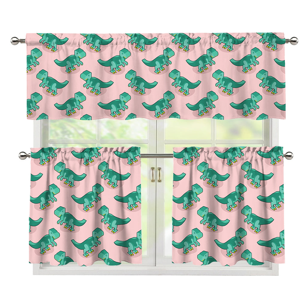 Isometric Tyrannosaurus Pattern Print 3 Piece Kitchen Curtains