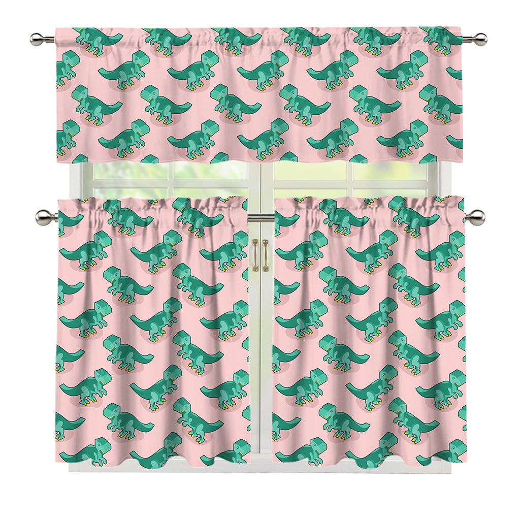 Isometric Tyrannosaurus Pattern Print 3 Piece Kitchen Curtains