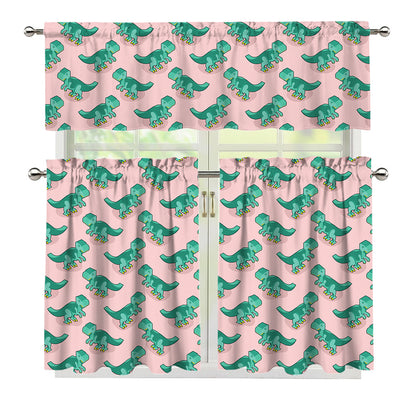 Isometric Tyrannosaurus Pattern Print 3 Piece Kitchen Curtains