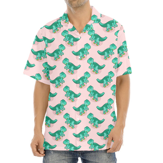 Isometric Tyrannosaurus Pattern Print Aloha Shirt