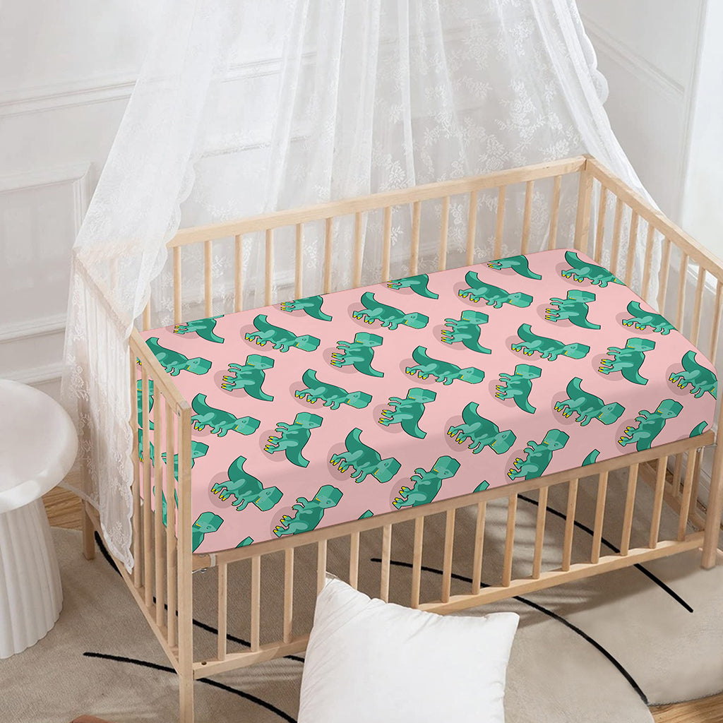 Isometric Tyrannosaurus Pattern Print Baby Crib Sheet