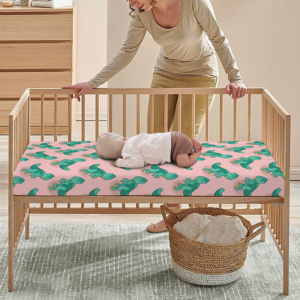 Isometric Tyrannosaurus Pattern Print Baby Crib Sheet