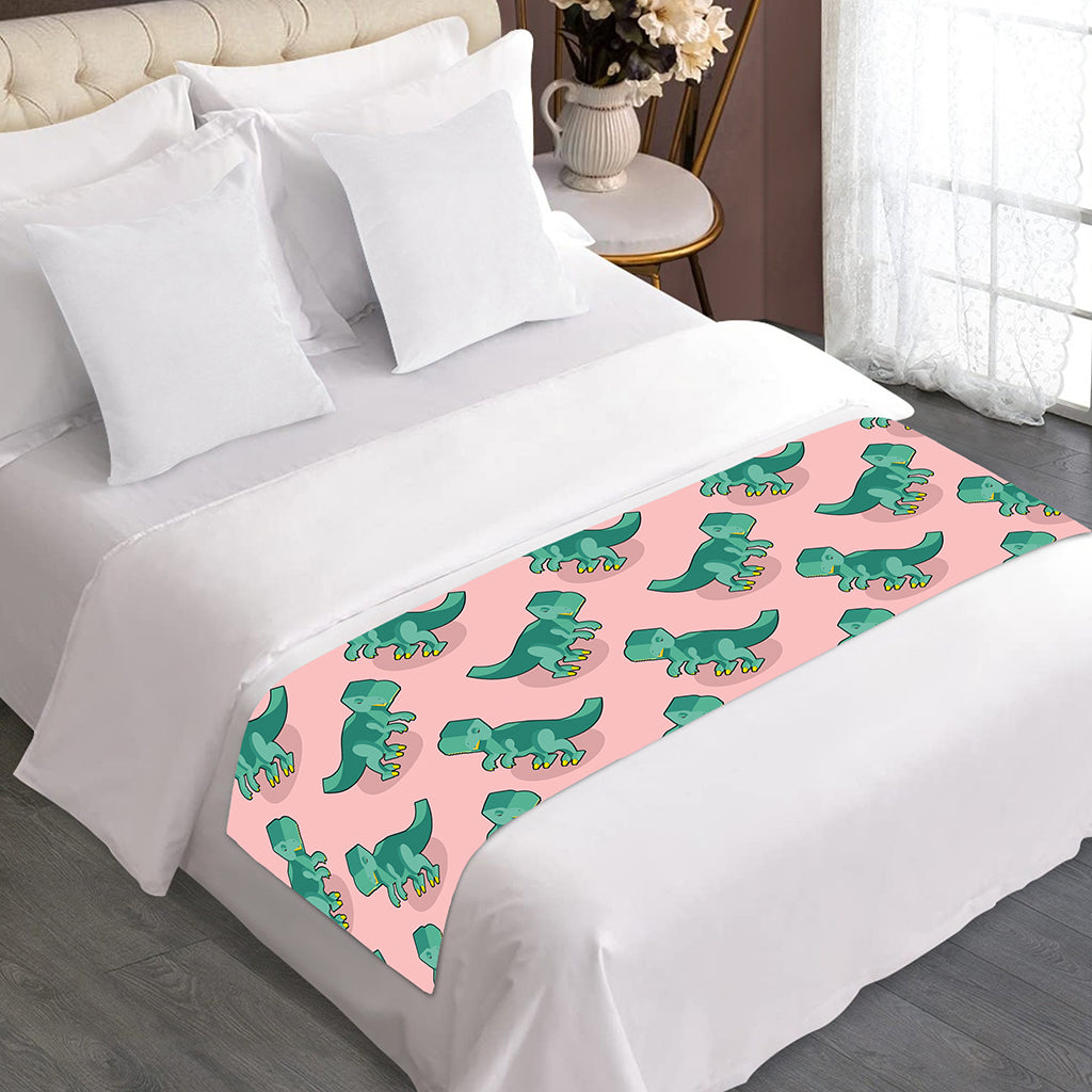 Isometric Tyrannosaurus Pattern Print Bed Runner