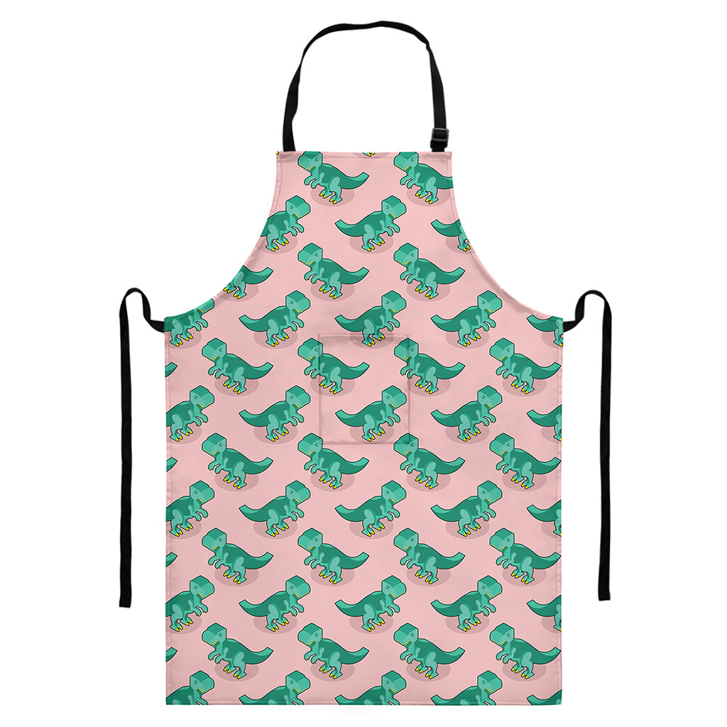 Isometric Tyrannosaurus Pattern Print Bib Apron With Pocket