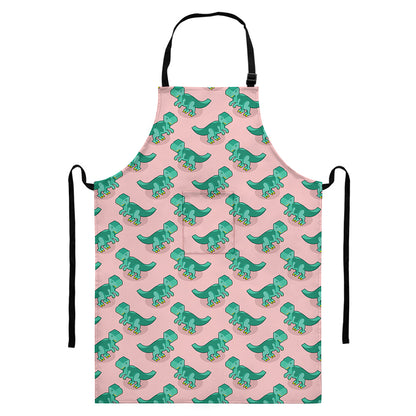 Isometric Tyrannosaurus Pattern Print Bib Apron With Pocket