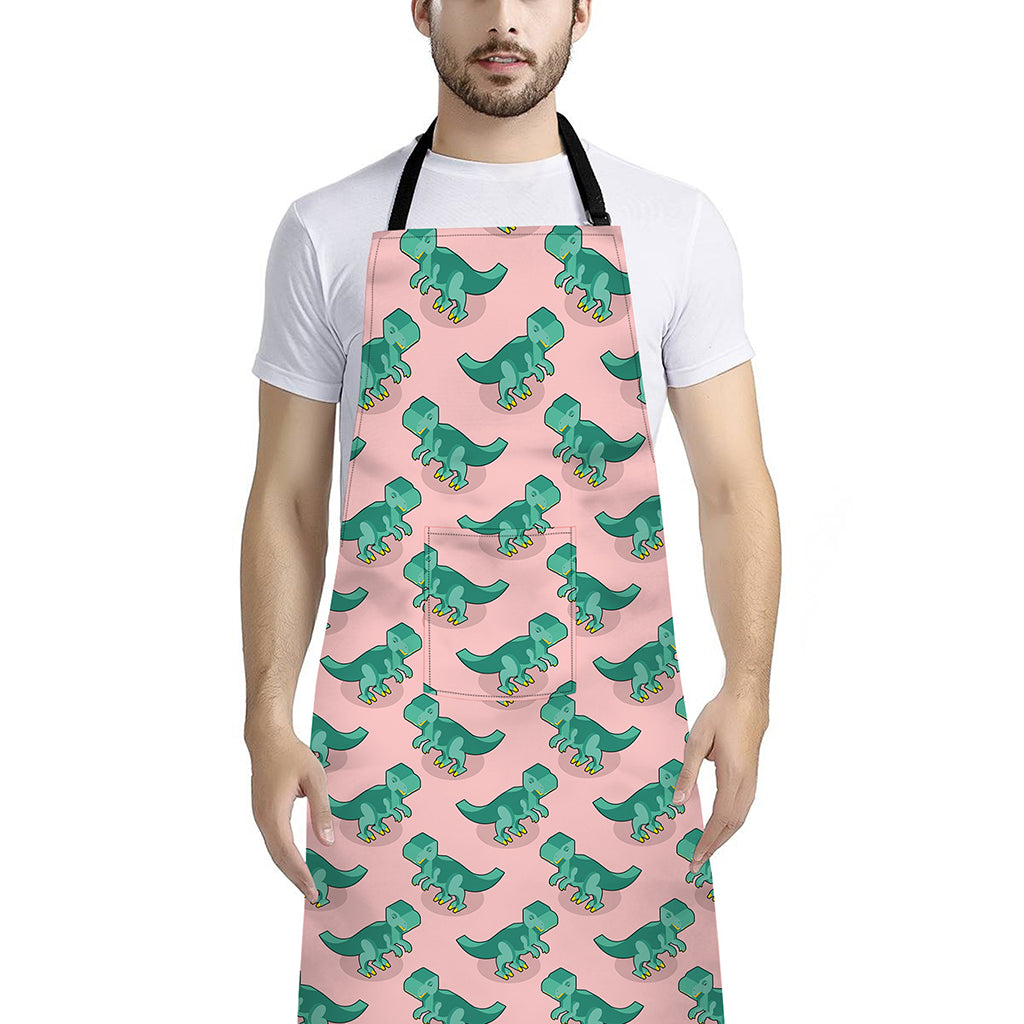 Isometric Tyrannosaurus Pattern Print Bib Apron With Pocket
