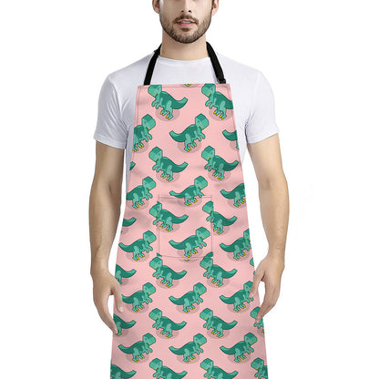 Isometric Tyrannosaurus Pattern Print Bib Apron With Pocket
