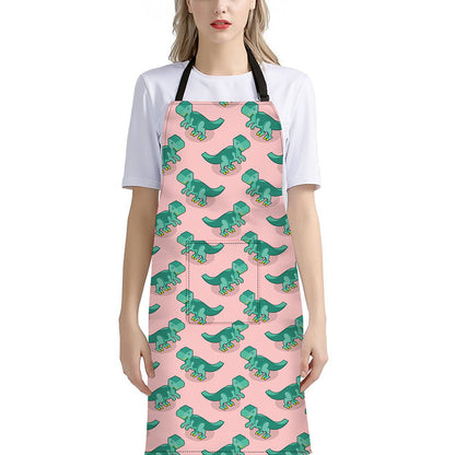 Isometric Tyrannosaurus Pattern Print Bib Apron With Pocket