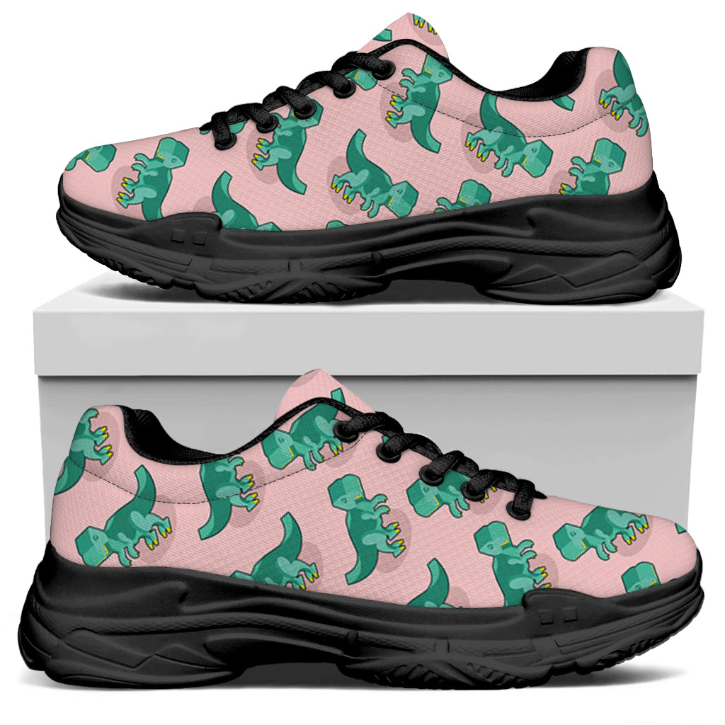Isometric Tyrannosaurus Pattern Print Black Chunky Shoes
