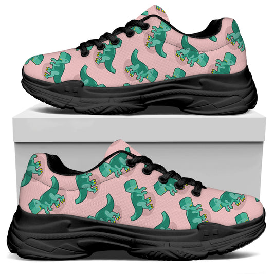 Isometric Tyrannosaurus Pattern Print Black Chunky Shoes