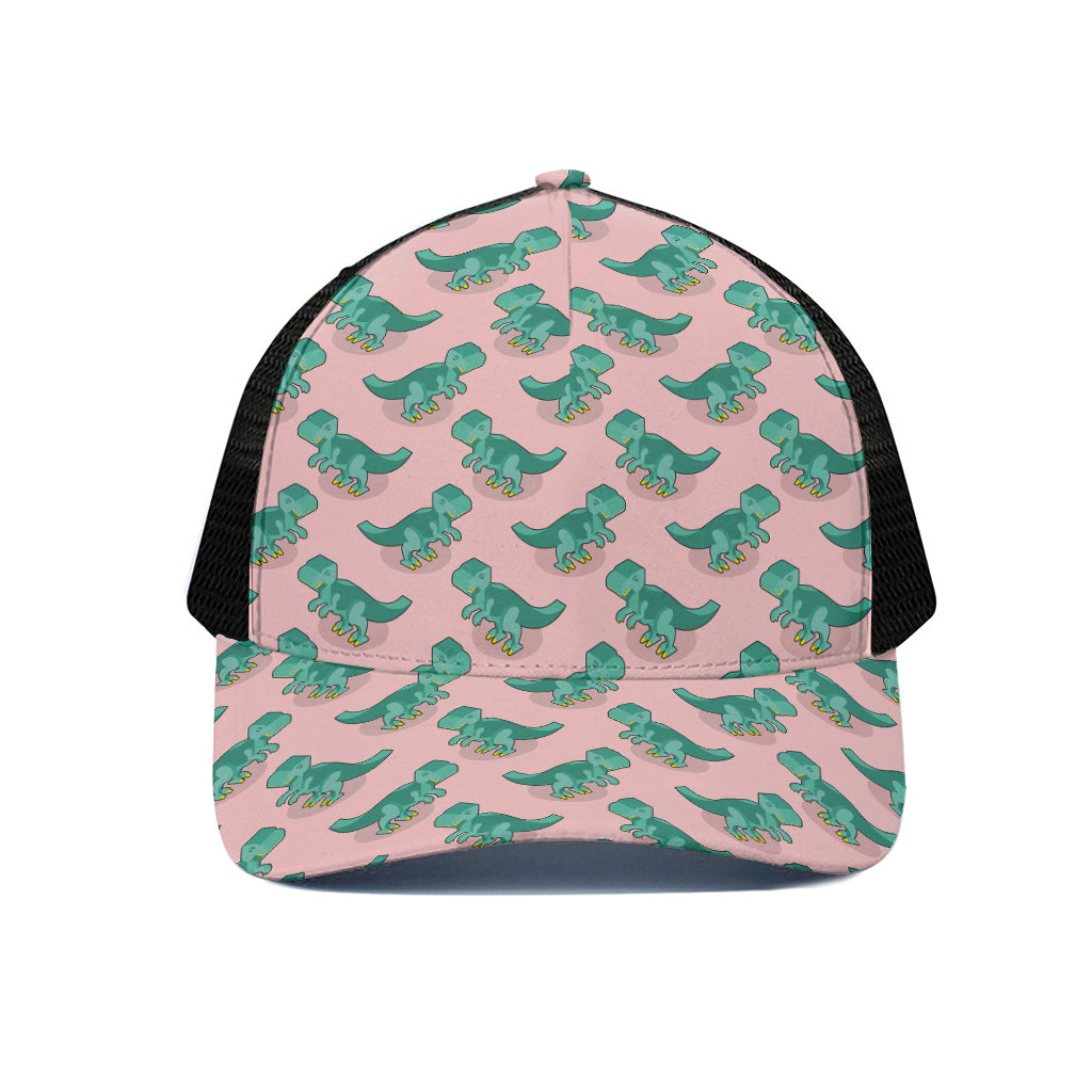 Isometric Tyrannosaurus Pattern Print Black Mesh Trucker Cap