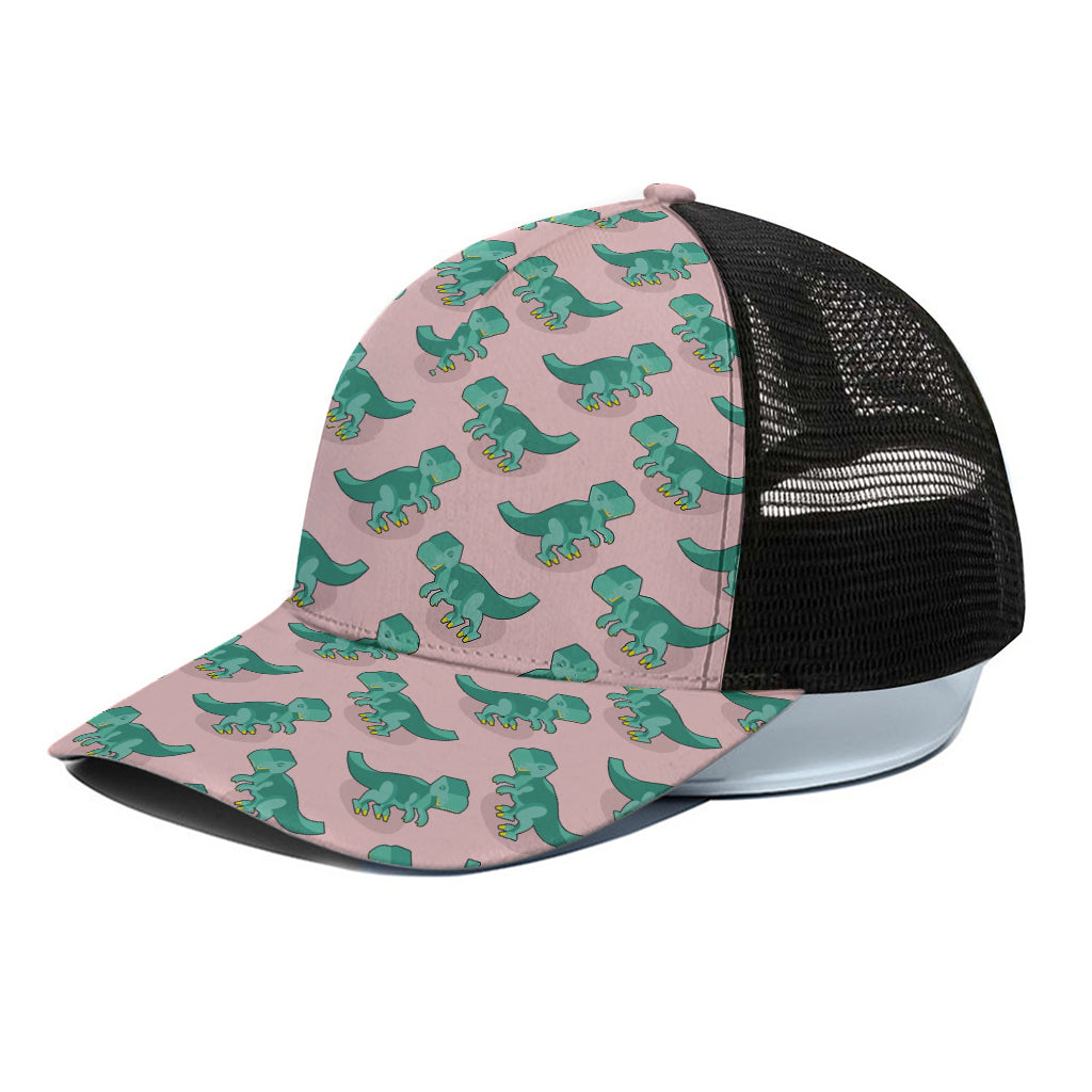 Isometric Tyrannosaurus Pattern Print Black Mesh Trucker Cap