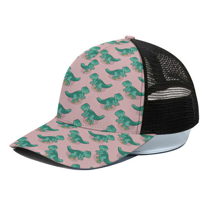 Isometric Tyrannosaurus Pattern Print Black Mesh Trucker Cap