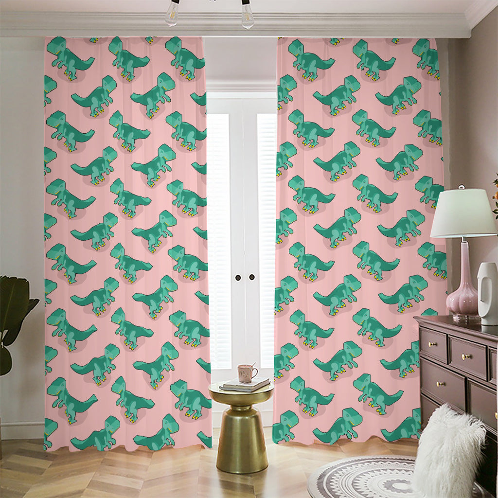 Isometric Tyrannosaurus Pattern Print Blackout Pencil Pleat Curtains