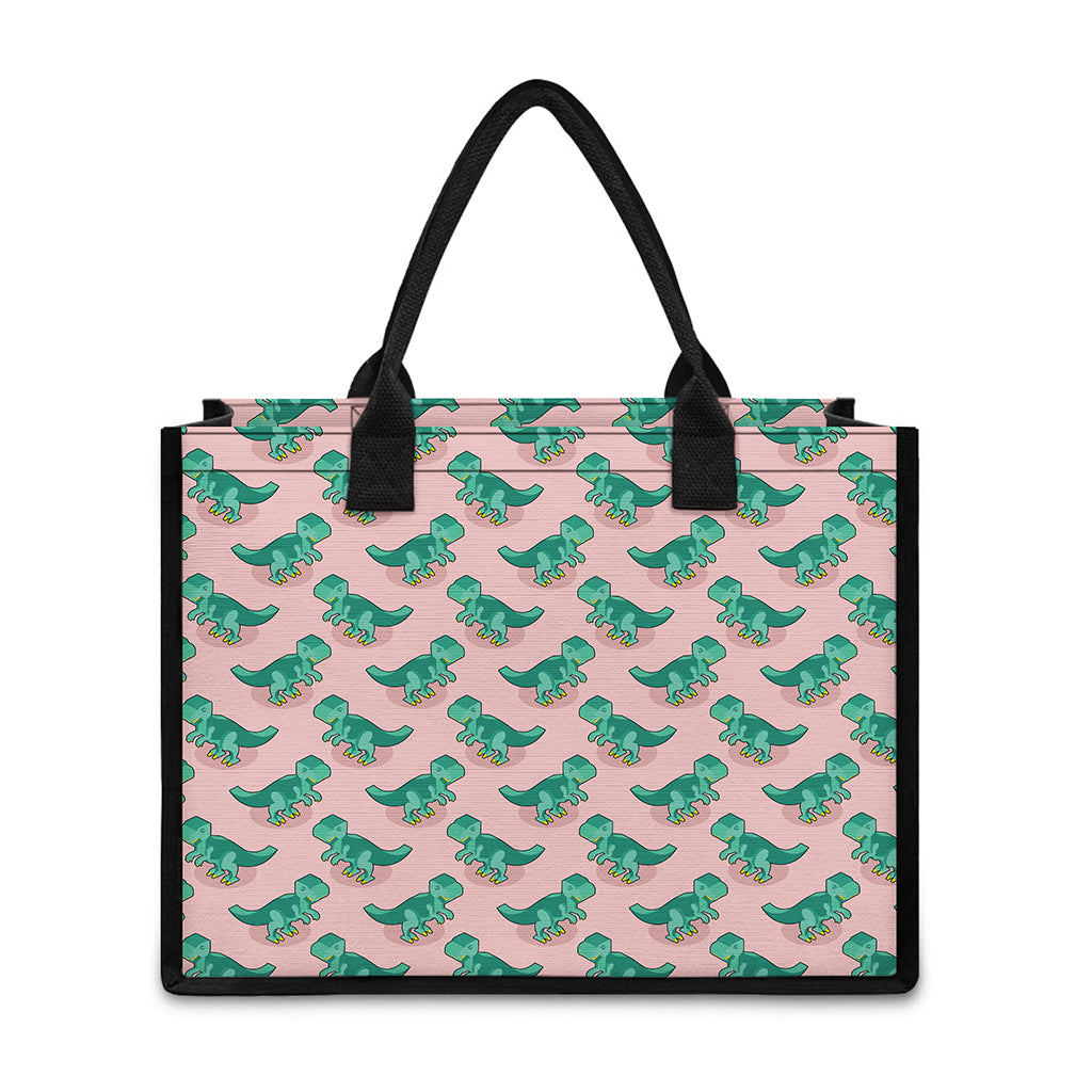 Isometric Tyrannosaurus Pattern Print Canvas Tote Bag