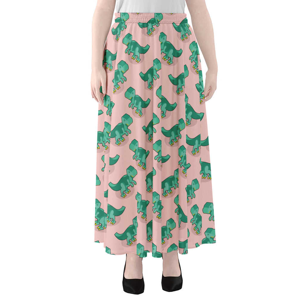 Isometric Tyrannosaurus Pattern Print Chiffon Maxi Skirt