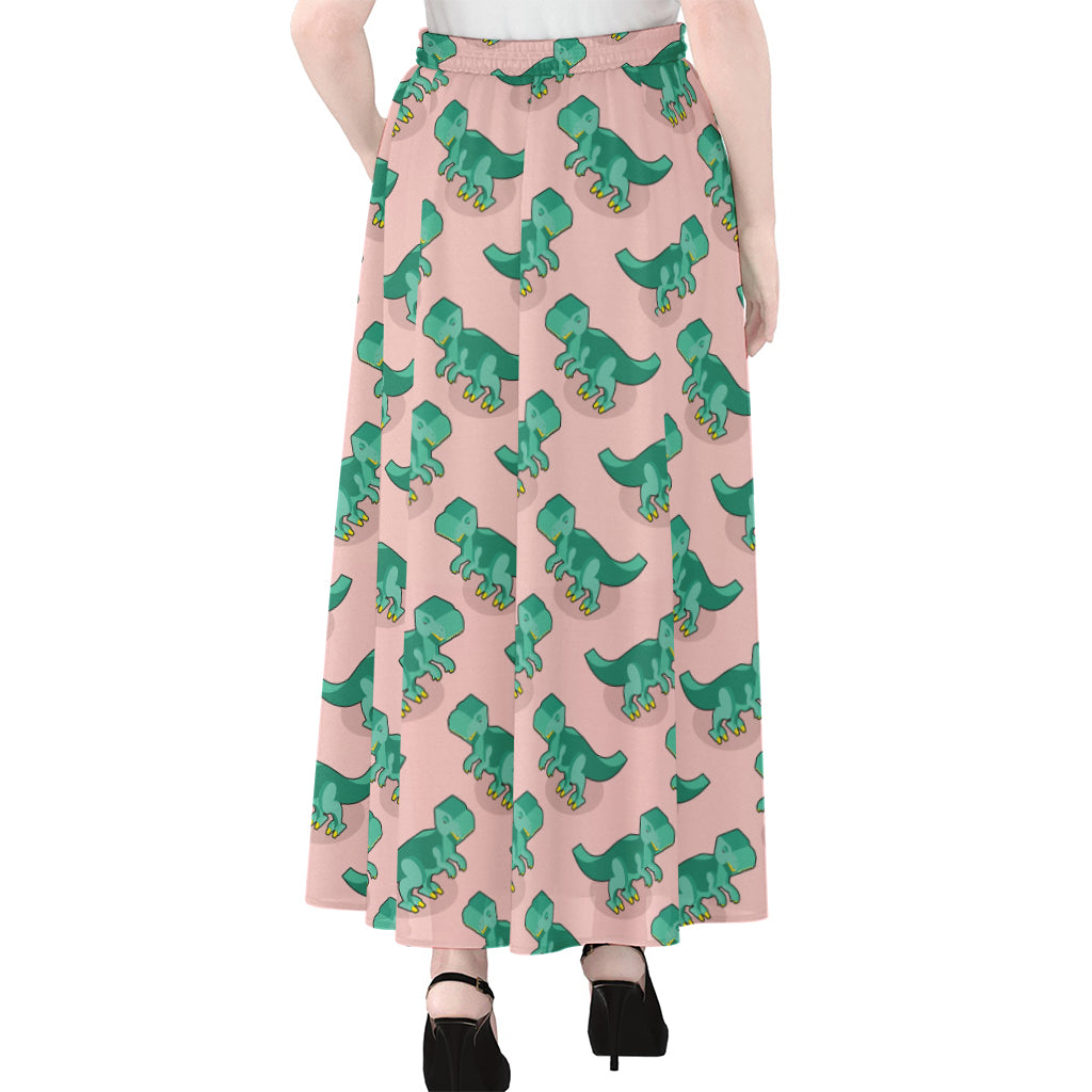 Isometric Tyrannosaurus Pattern Print Chiffon Maxi Skirt