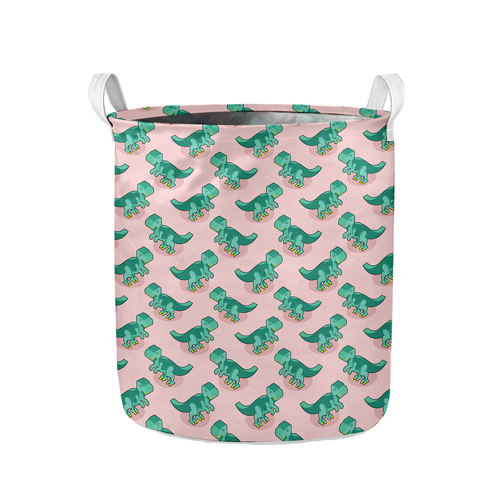 Isometric Tyrannosaurus Pattern Print Collapsible Laundry Basket