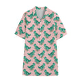 Isometric Tyrannosaurus Pattern Print Cotton Hawaiian Shirt