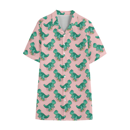 Isometric Tyrannosaurus Pattern Print Cotton Hawaiian Shirt