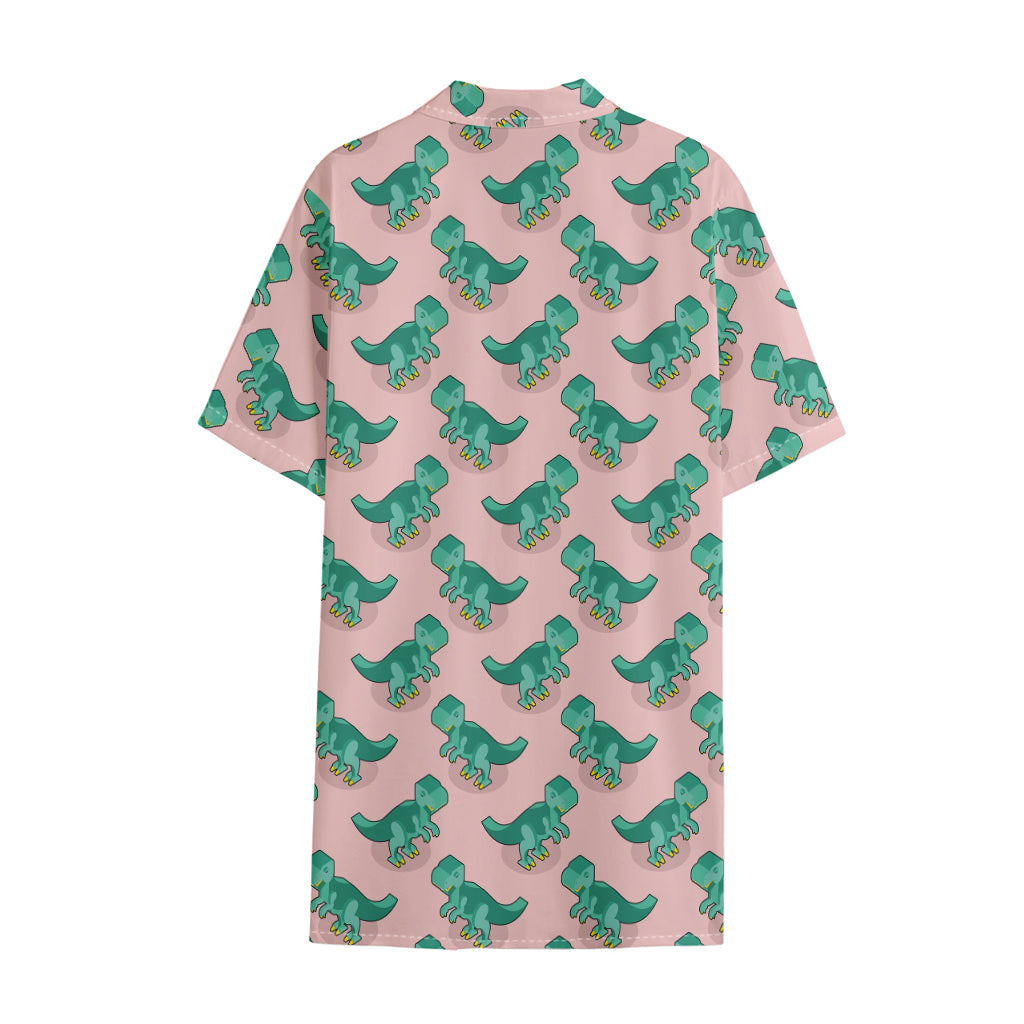 Isometric Tyrannosaurus Pattern Print Cotton Hawaiian Shirt
