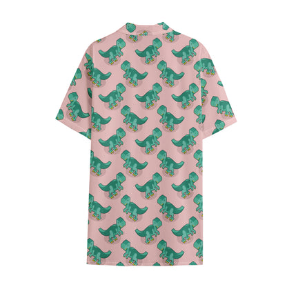 Isometric Tyrannosaurus Pattern Print Cotton Hawaiian Shirt