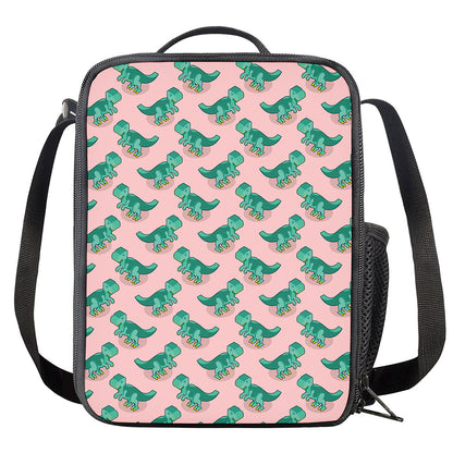 Isometric Tyrannosaurus Pattern Print Crossbody Lunch Bag