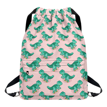 Isometric Tyrannosaurus Pattern Print Drawstring Backpack