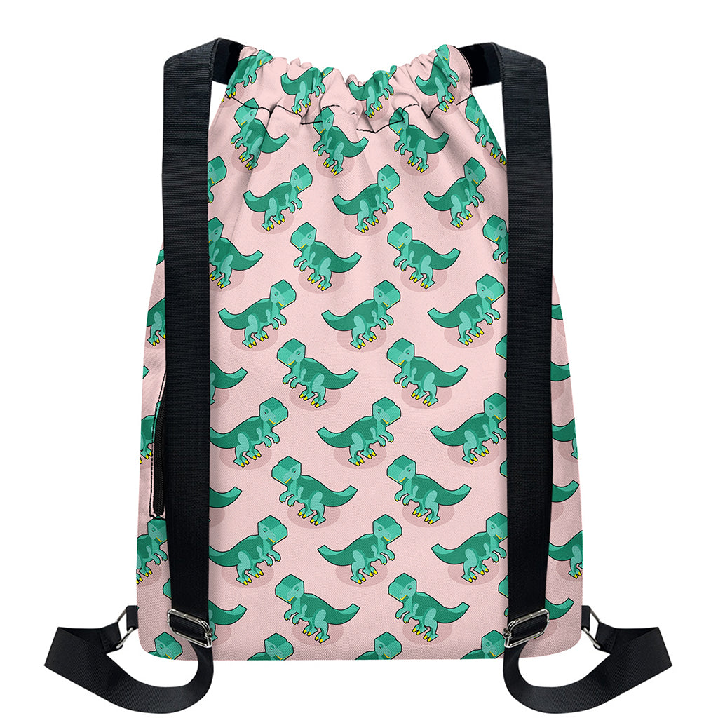 Isometric Tyrannosaurus Pattern Print Drawstring Backpack