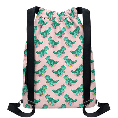 Isometric Tyrannosaurus Pattern Print Drawstring Backpack