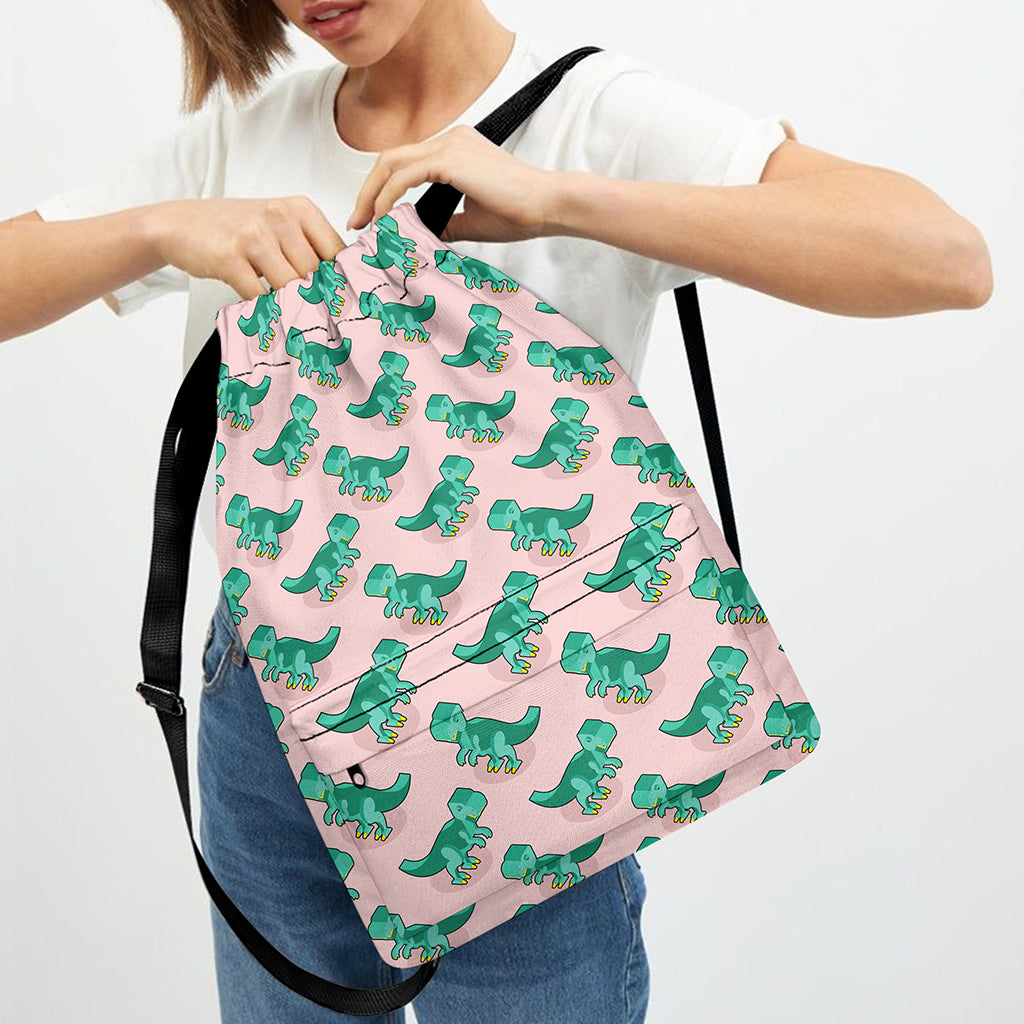 Isometric Tyrannosaurus Pattern Print Drawstring Backpack