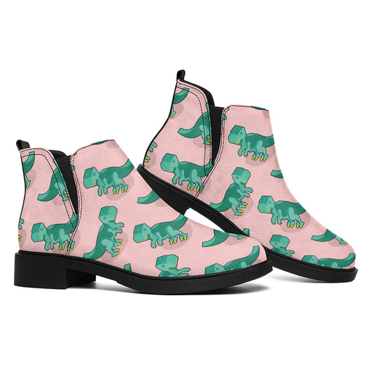 Isometric Tyrannosaurus Pattern Print Flat Ankle Boots