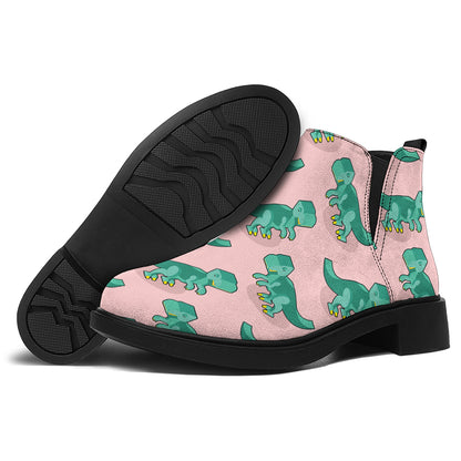 Isometric Tyrannosaurus Pattern Print Flat Ankle Boots