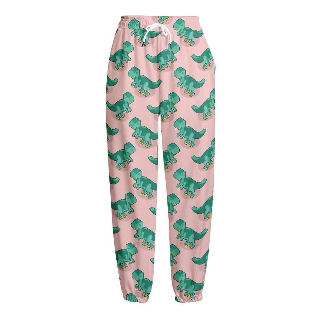 Isometric Tyrannosaurus Pattern Print Fleece Lined Knit Pants