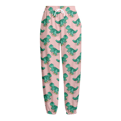 Isometric Tyrannosaurus Pattern Print Fleece Lined Knit Pants