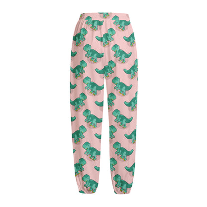 Isometric Tyrannosaurus Pattern Print Fleece Lined Knit Pants