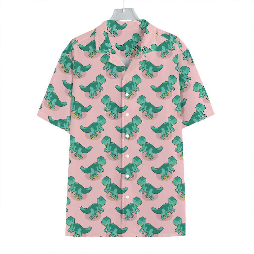 Isometric Tyrannosaurus Pattern Print Hawaiian Shirt