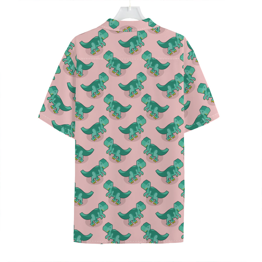 Isometric Tyrannosaurus Pattern Print Hawaiian Shirt