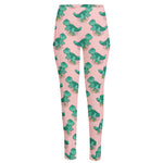 Isometric Tyrannosaurus Pattern Print High-Waisted Pocket Leggings