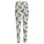Isometric Tyrannosaurus Pattern Print High-Waisted Pocket Leggings