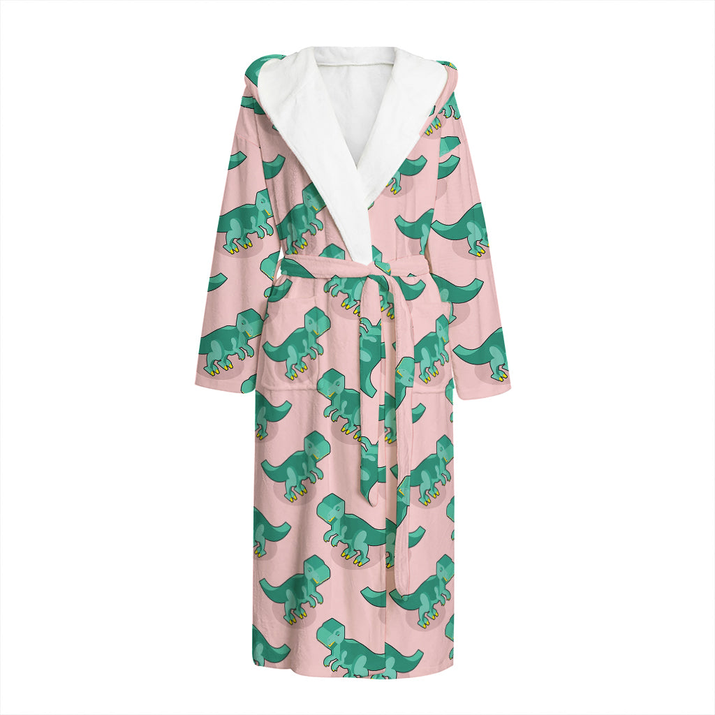 Isometric Tyrannosaurus Pattern Print Hooded Bathrobe