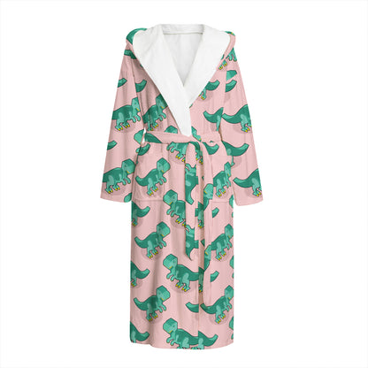 Isometric Tyrannosaurus Pattern Print Hooded Bathrobe