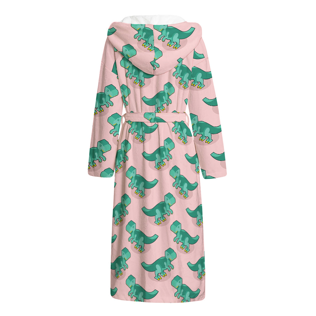 Isometric Tyrannosaurus Pattern Print Hooded Bathrobe