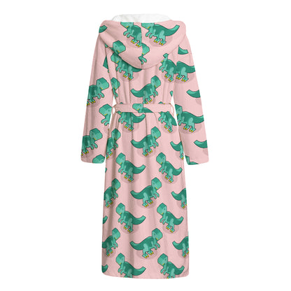 Isometric Tyrannosaurus Pattern Print Hooded Bathrobe