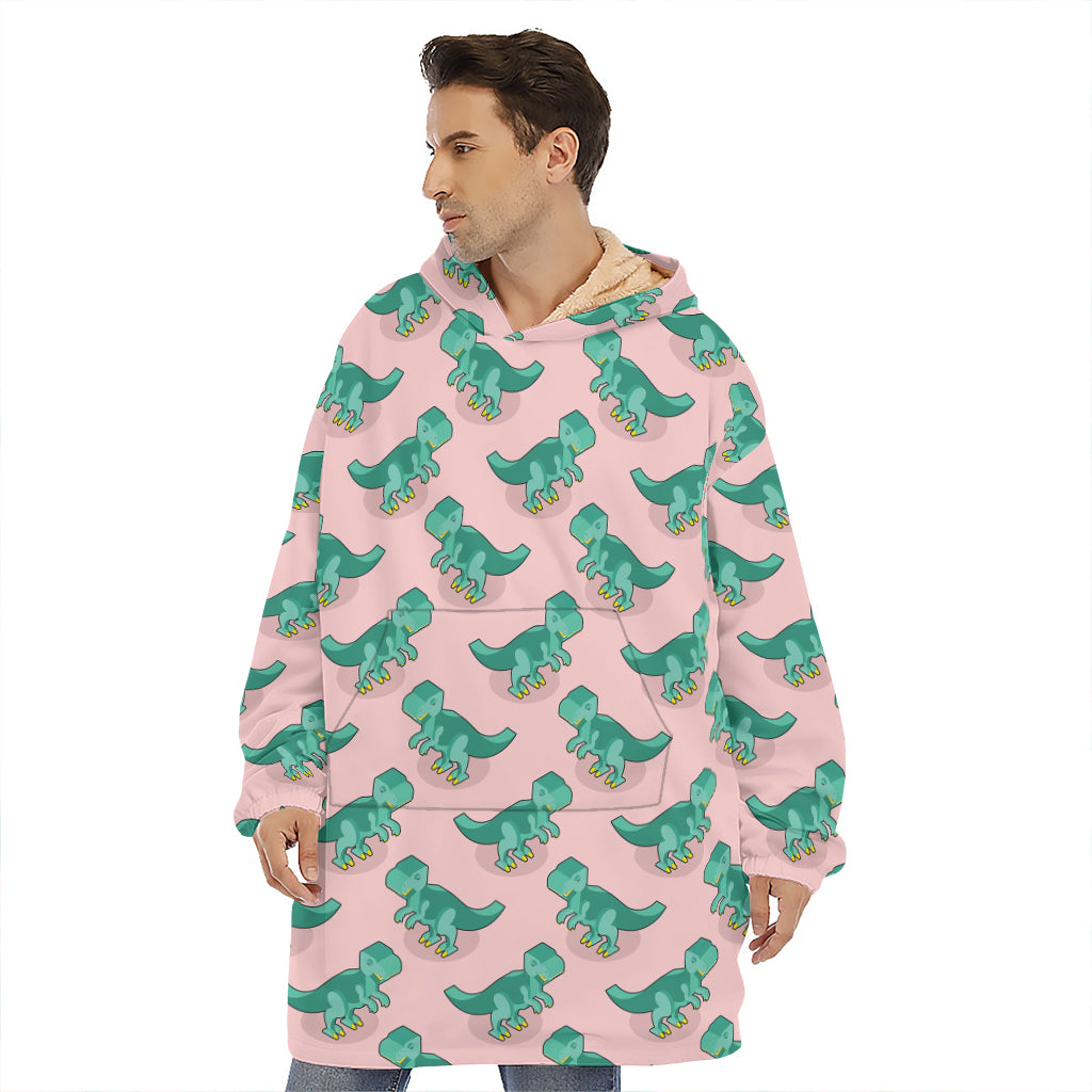Isometric Tyrannosaurus Pattern Print Hoodie Blanket