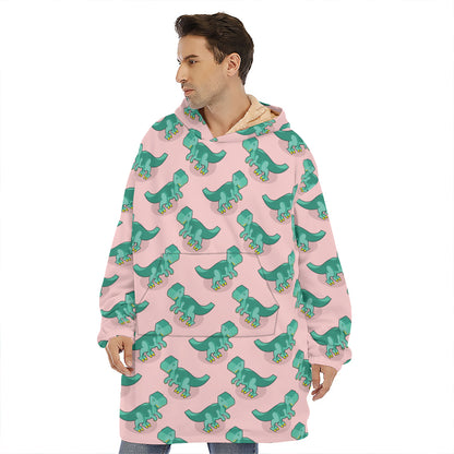 Isometric Tyrannosaurus Pattern Print Hoodie Blanket